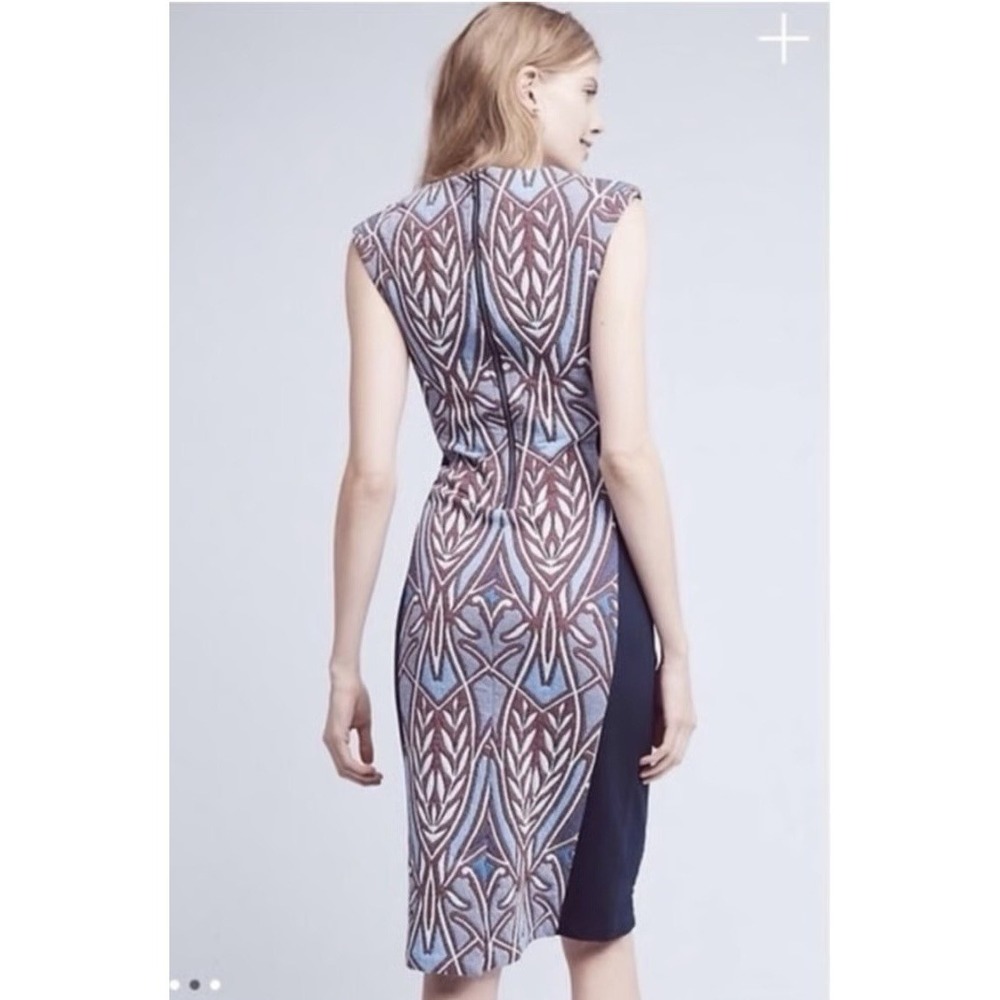 Anthropologie HD in Paris Cleo Jacquard‎ Purple Blue Combination Sheath Dress S